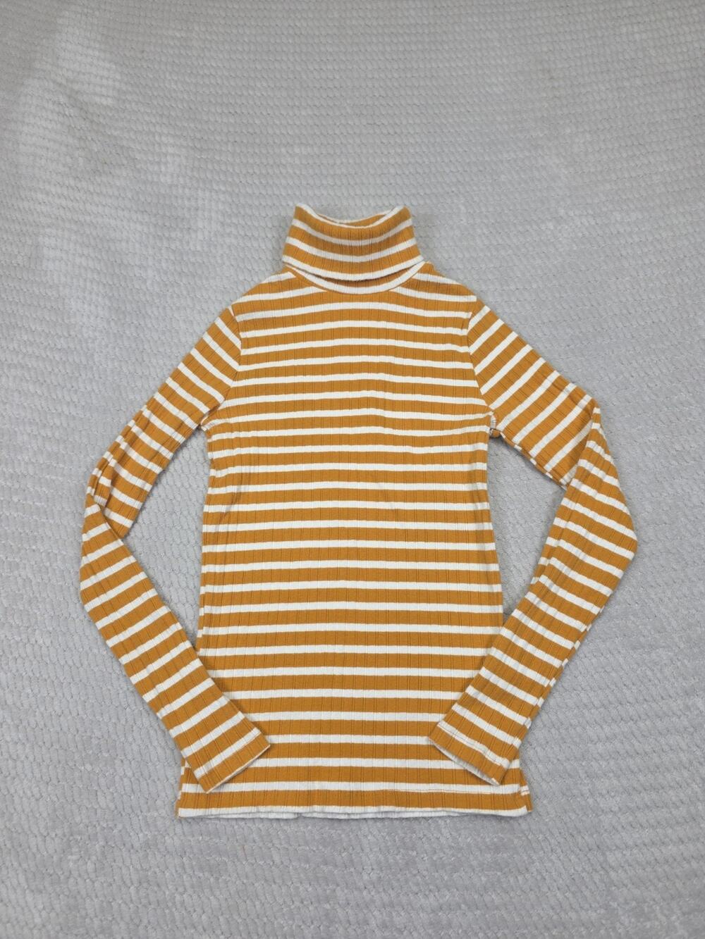 Zara Shirt Girls 10 Yellow & White Striped Ribbed Turtleneck